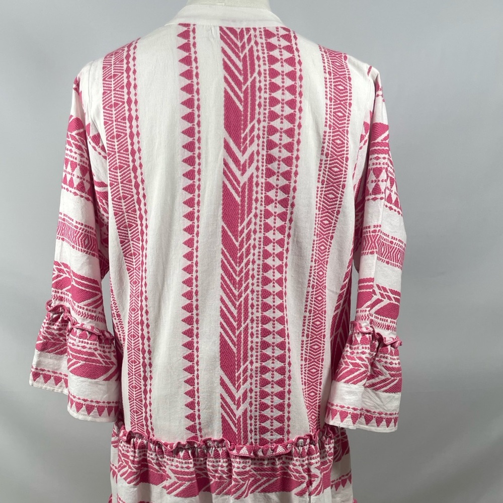 ✨ THML Pink and White Geometric Tiered Bell Sleeve Mini Dress Size S✨ - Picture 4 of 7